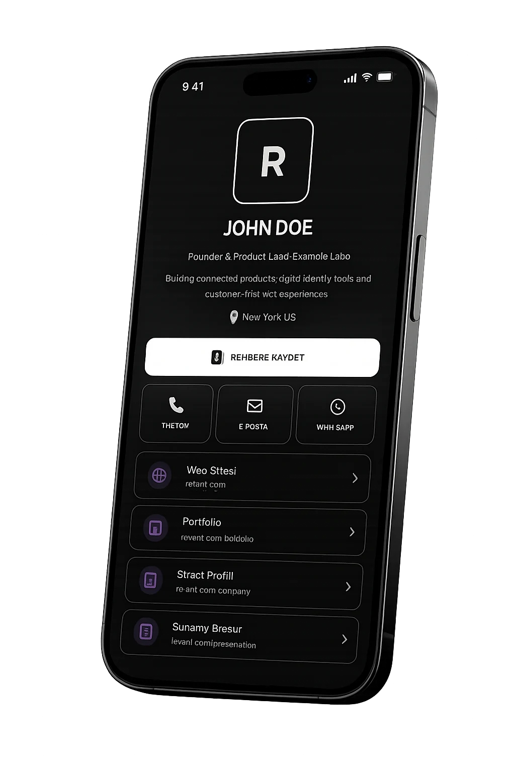 Revant Link koyu tema mobil profil ekranı