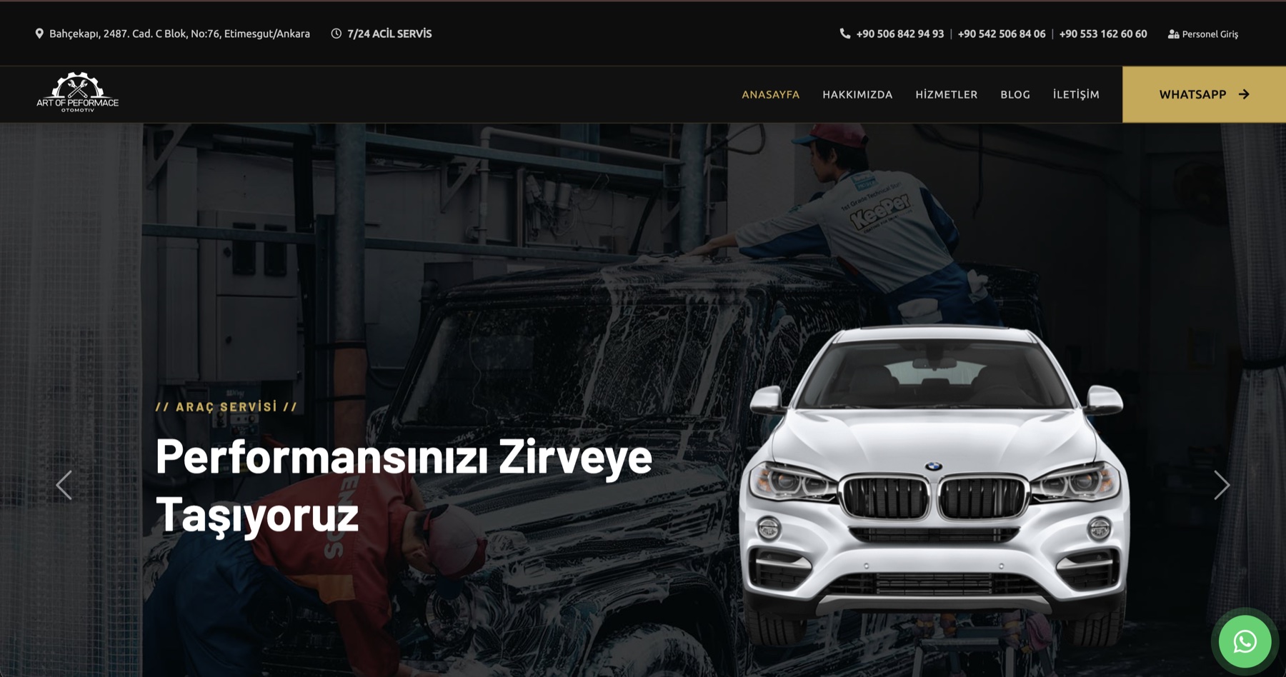 Art of Performance otomotiv servis web sitesi konsept tasarımı