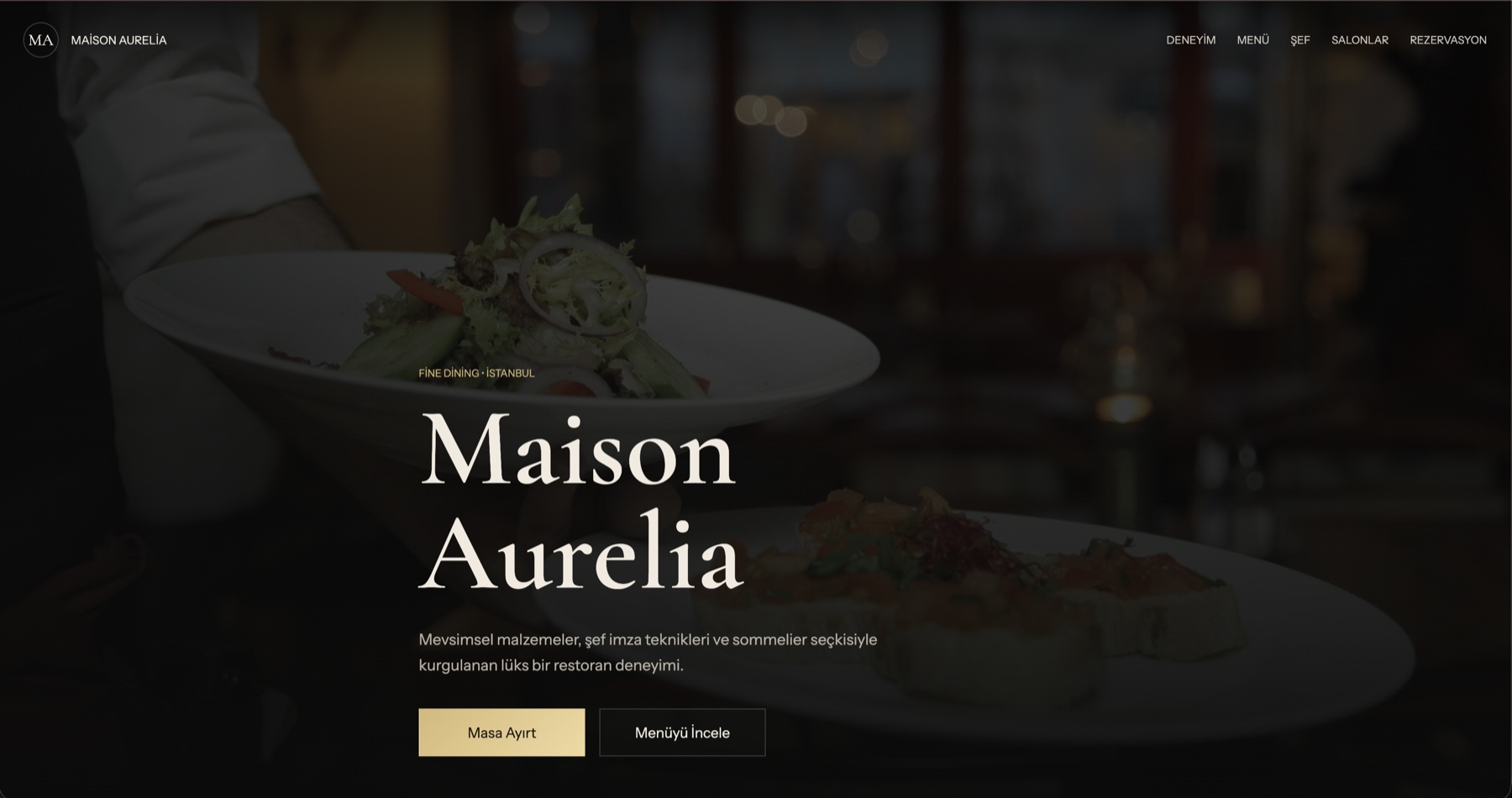 Maison Aurelia fine dining restoran web sitesi konsept tasarımı